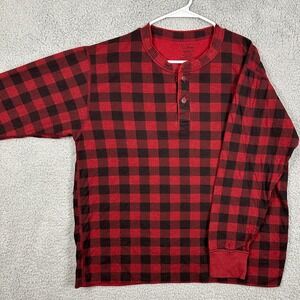 L.L. Bean Wool Blend‎ Sweater Henley Mens XL Red Black Buffalo Check Traditional